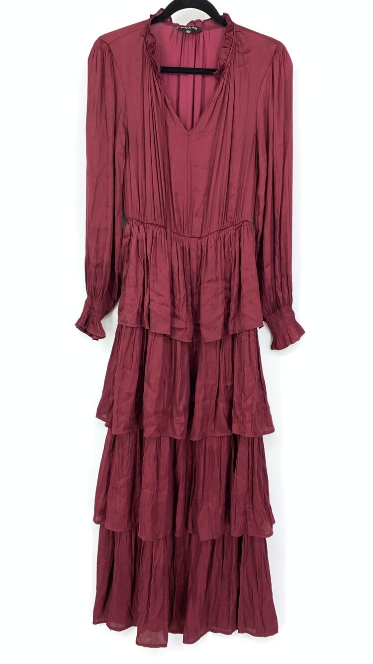 Strut & Bolt Dress Women's Size Small Tiered Maxi Maroon Long Sleeve